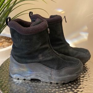 LL Bean Primaloft Insulated Boots Suede Fleece Front Zip